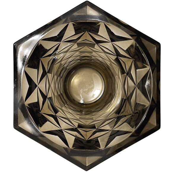 Vintage 1960s French Massive Geometrical Brutalist Smokey Gray Pressed Glass - Picture 5 of 11